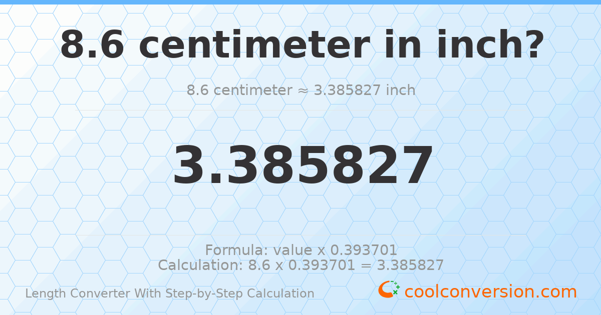 8.6 centimeters = 3.38583 inches