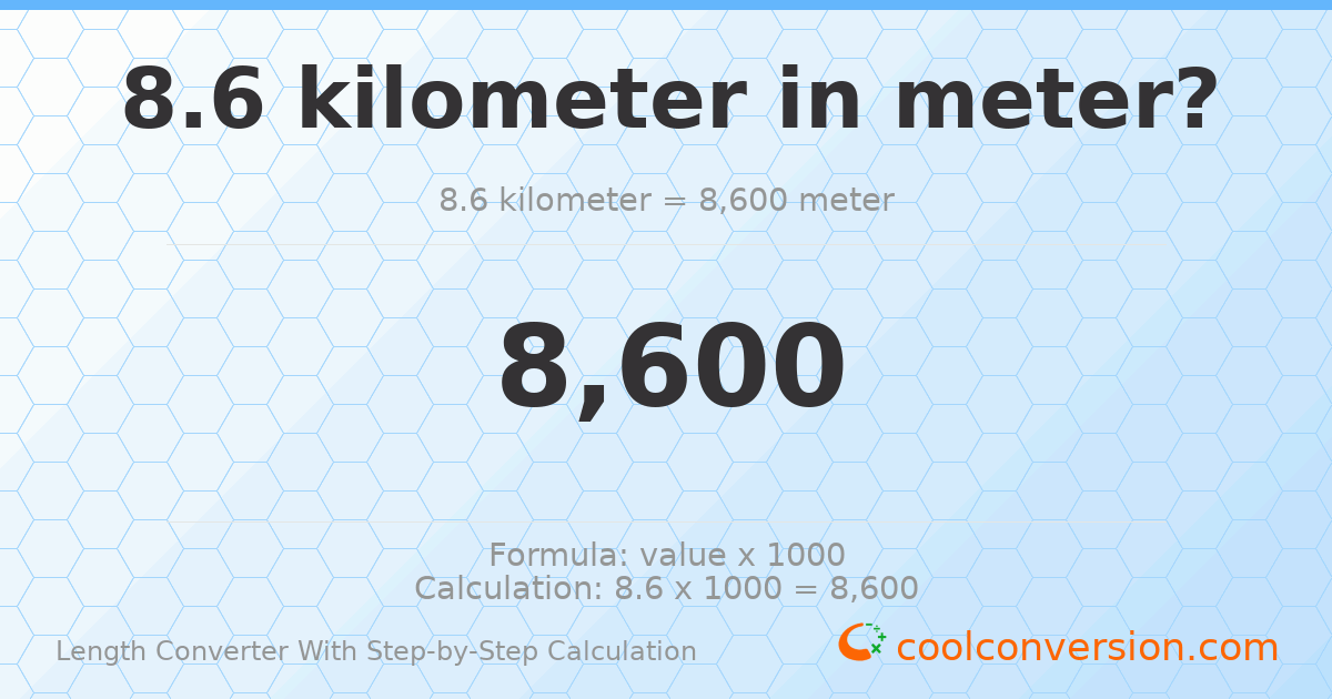 8.6 kilometers = 8600 meters