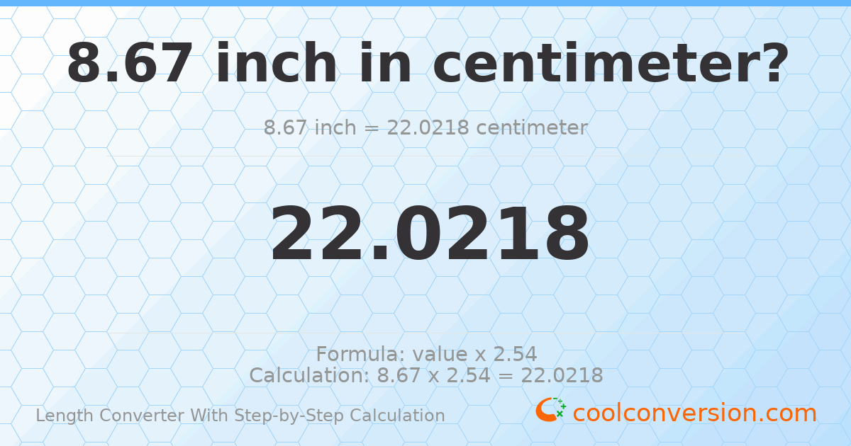 8.67 inches = 22.0218 centimeters