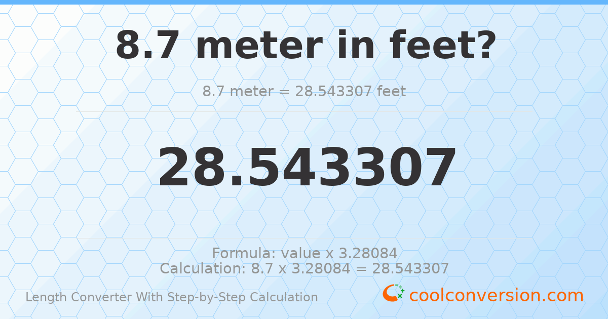 8.7 meters = 28.5433 feet