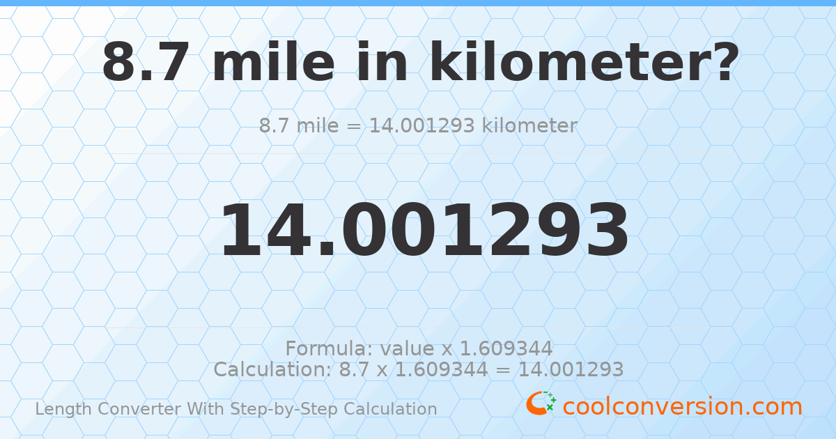8.7 miles = 14.0013 kilometers