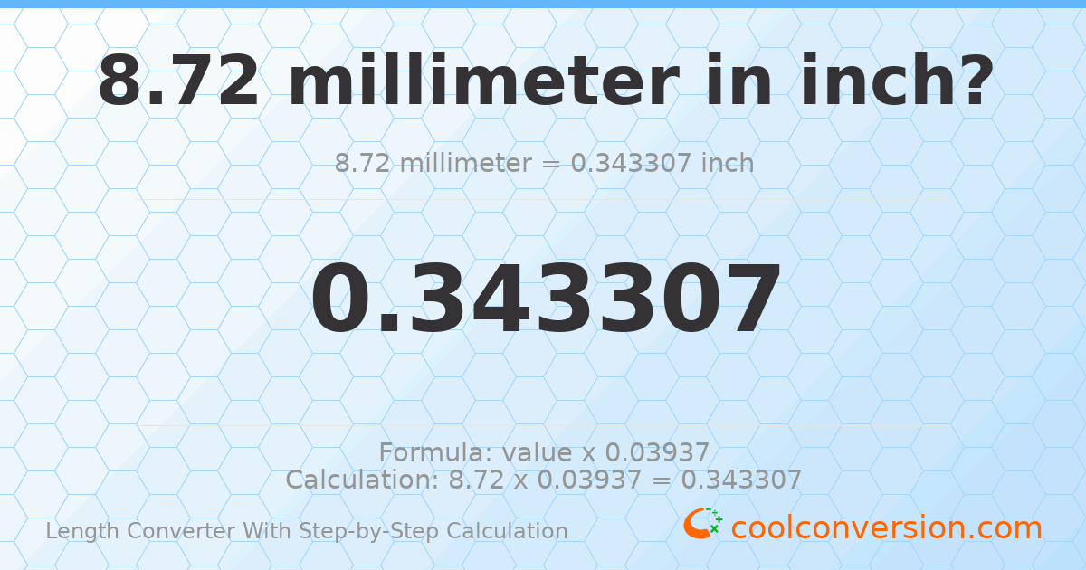 8.72 millimeters = 0.343307 inches