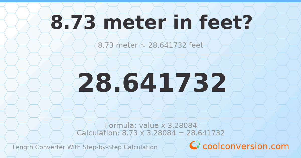 8.73 meters = 28.6417 feet