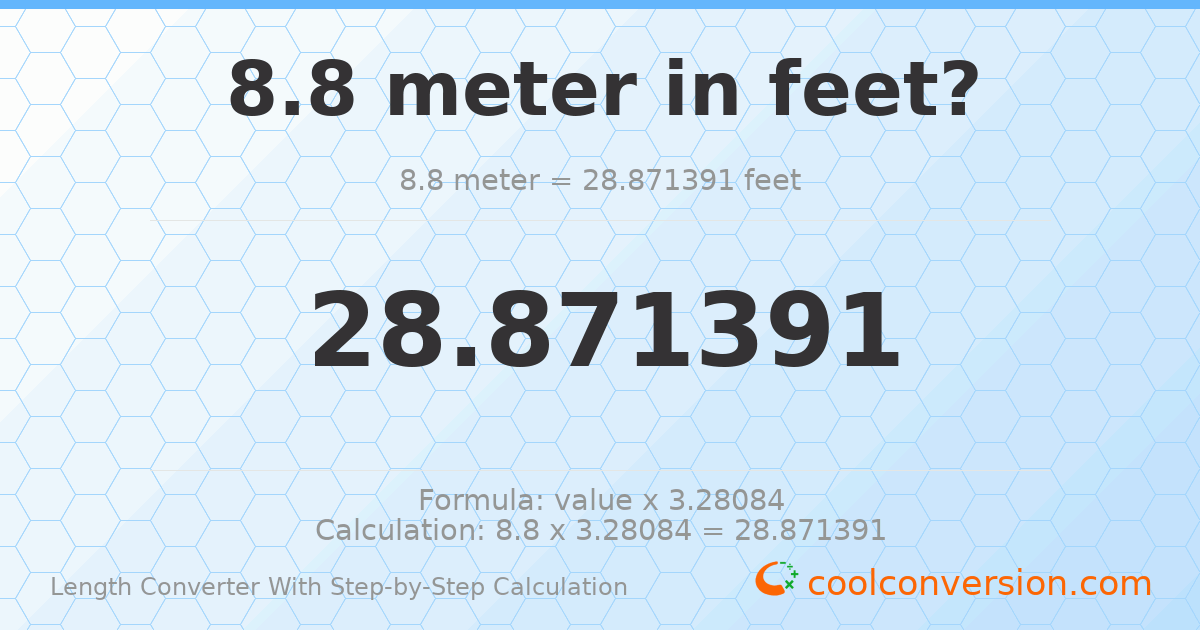 8.8 meters = 28.8714 feet