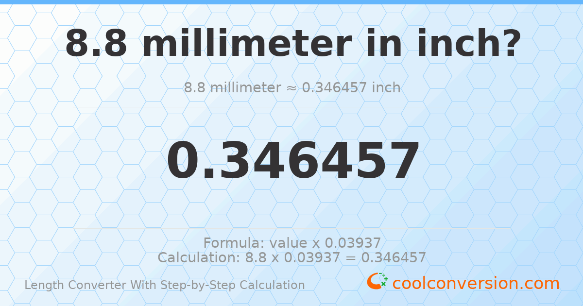 8.8 millimeters = 0.346457 inches