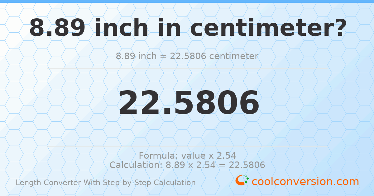 8.89 inches = 22.5806 centimeters