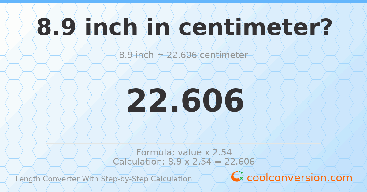 8.9 inches = 22.606 centimeters