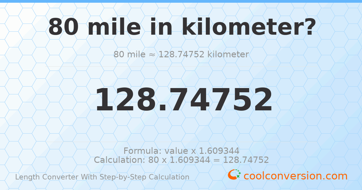 80 miles = 128.748 kilometers