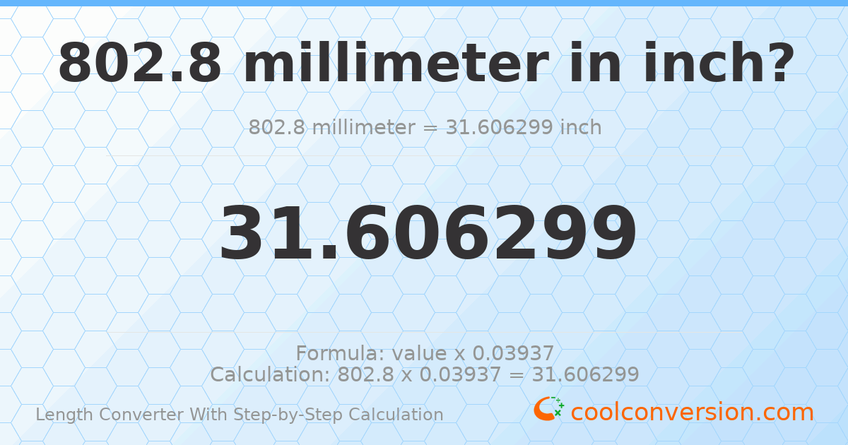 802.8 millimeters = 31.6063 inches