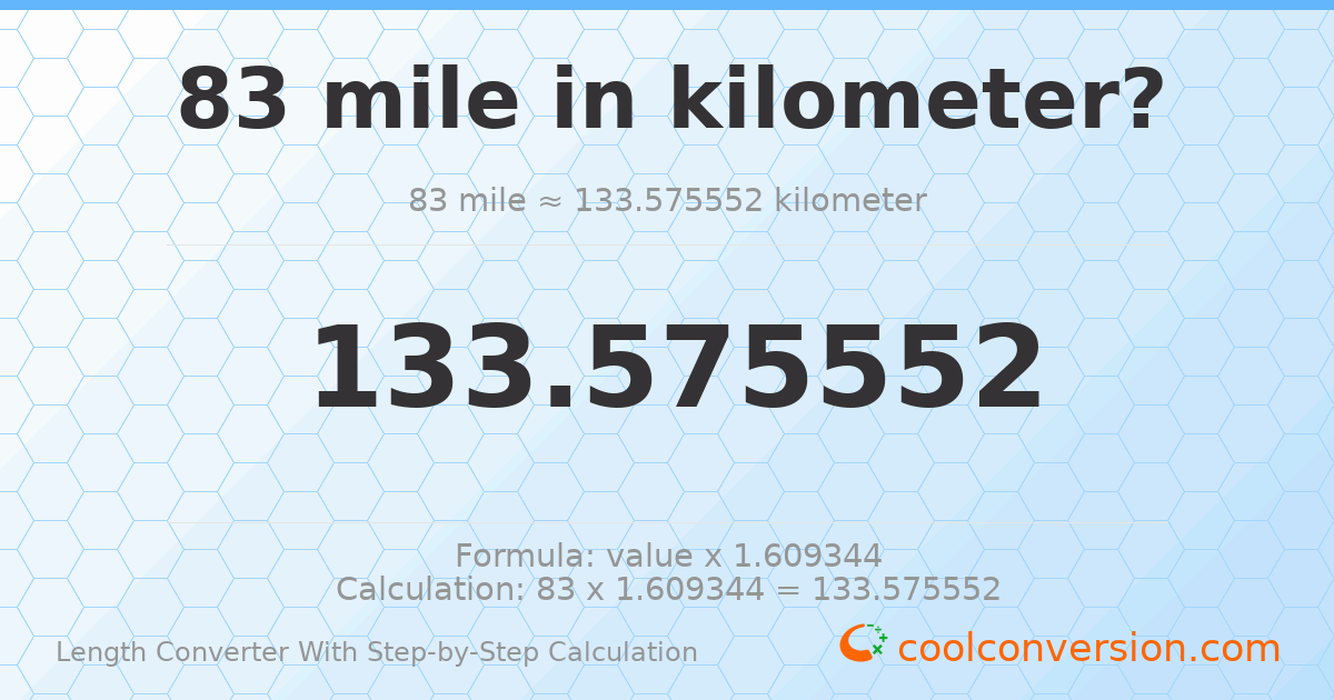 83 miles = 133.576 kilometers