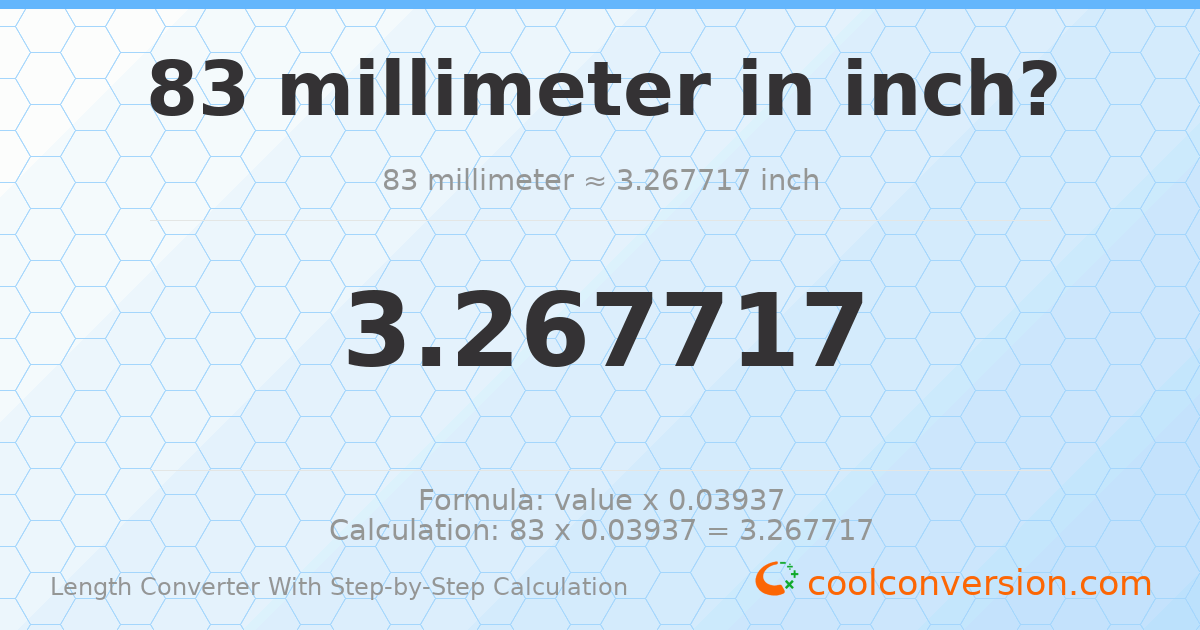 83 millimeters = 3.26772 inches