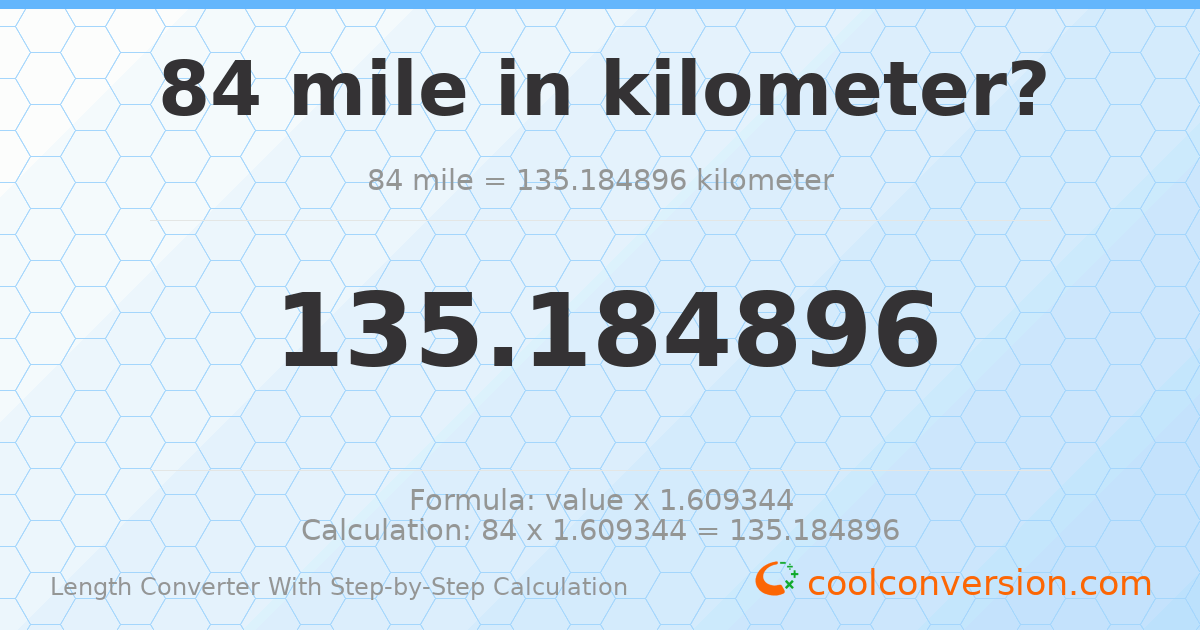 84 miles = 135.185 kilometers