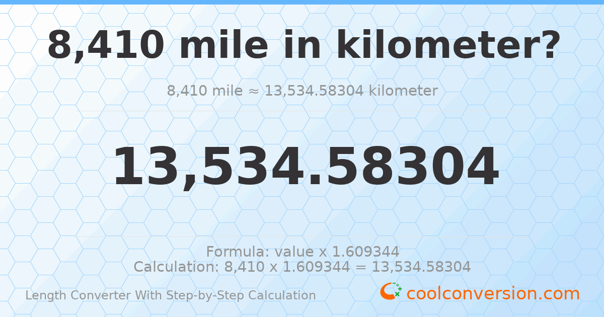 8410 miles = 13534.6 kilometers