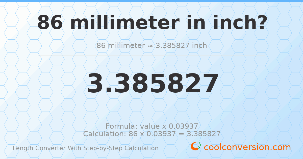 86 millimeters = 3.38583 inches