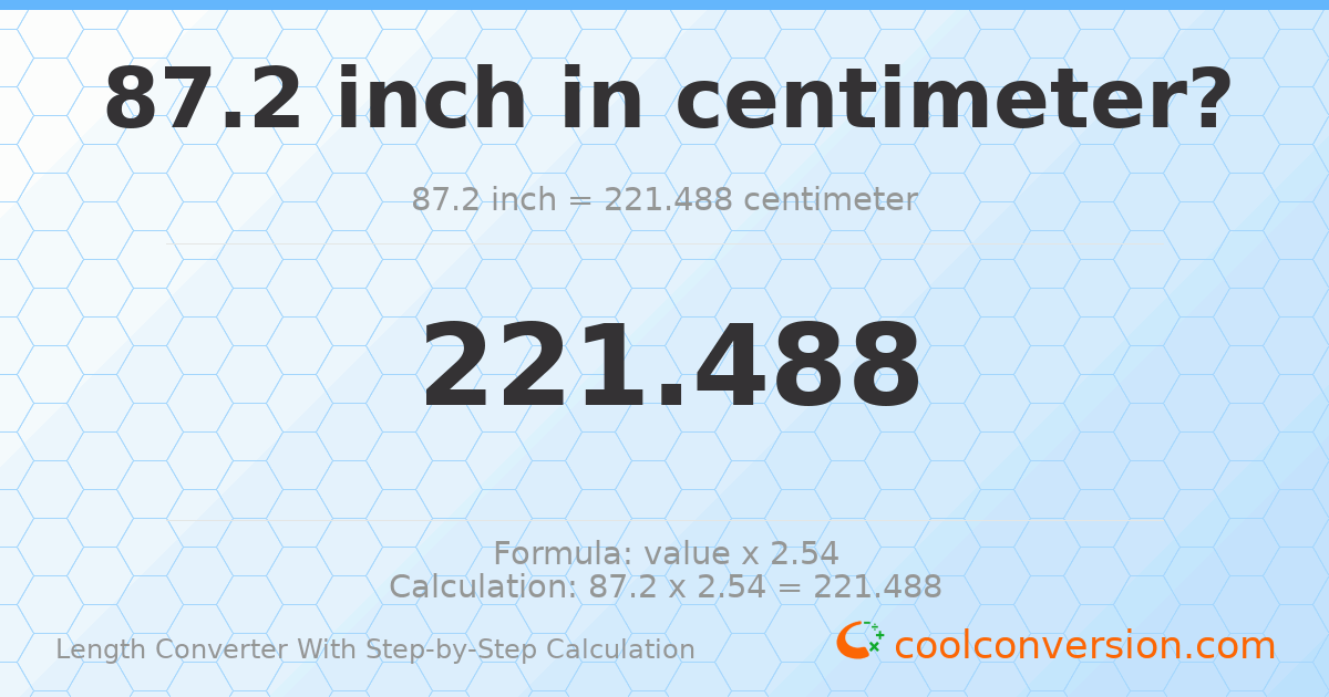 87.2 inches = 221.488 centimeters
