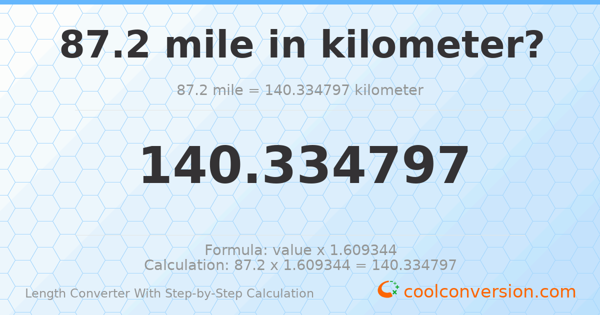 87.2 miles = 140.335 kilometers