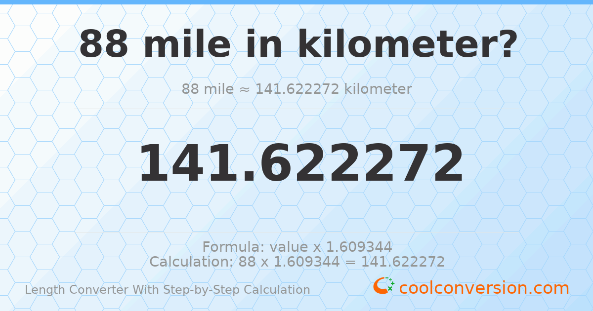 88 miles = 141.622 kilometers