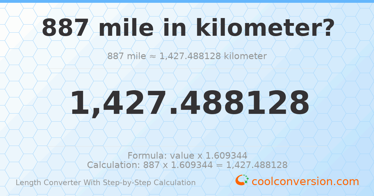 887 miles = 1427.49 kilometers