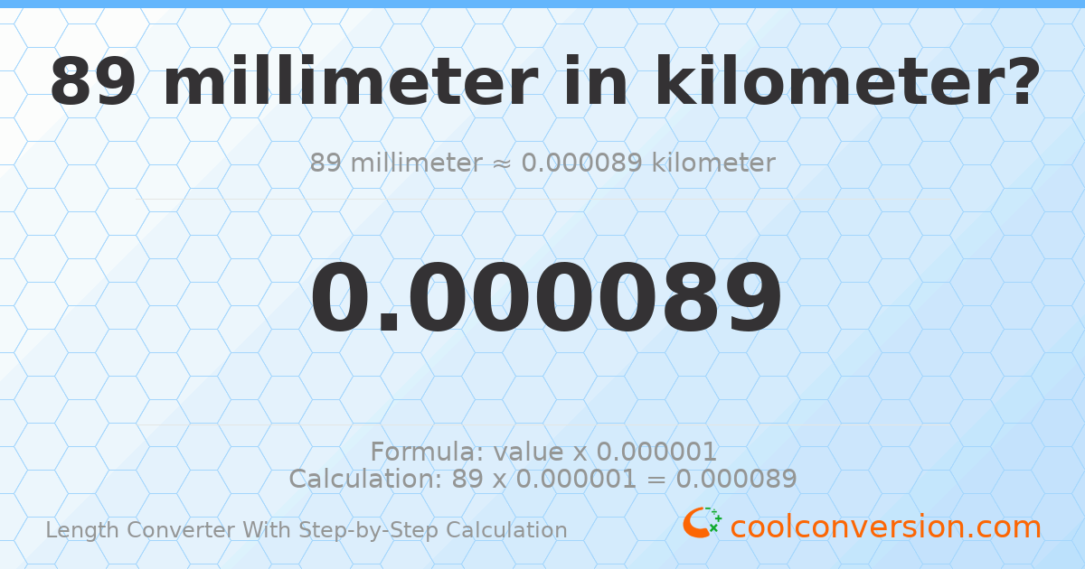 89 millimeters = 8.9 × 10⁻⁵ kilometers