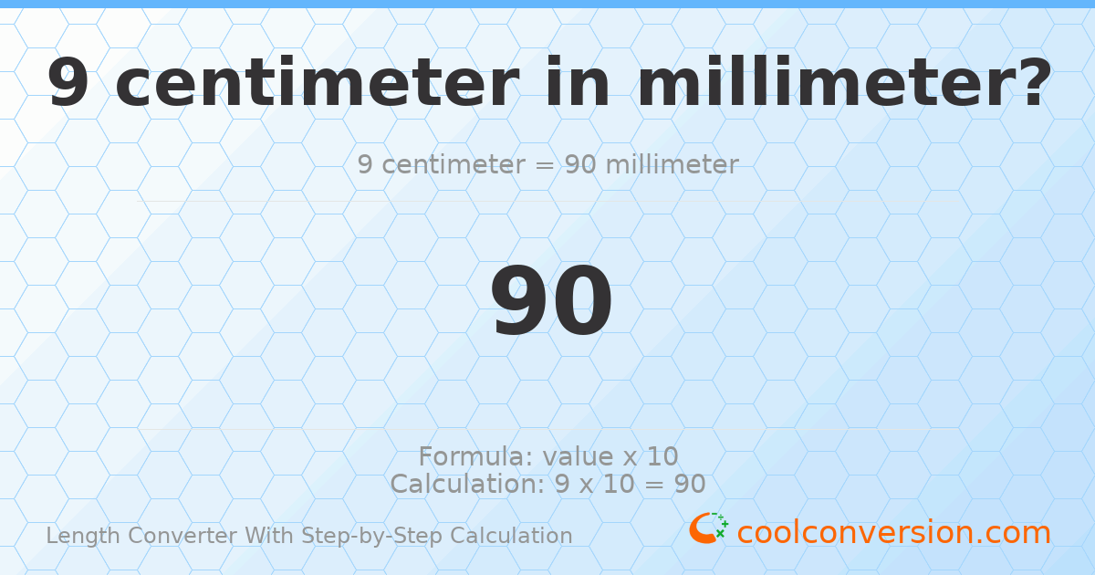 9 centimeters = 90 millimeters