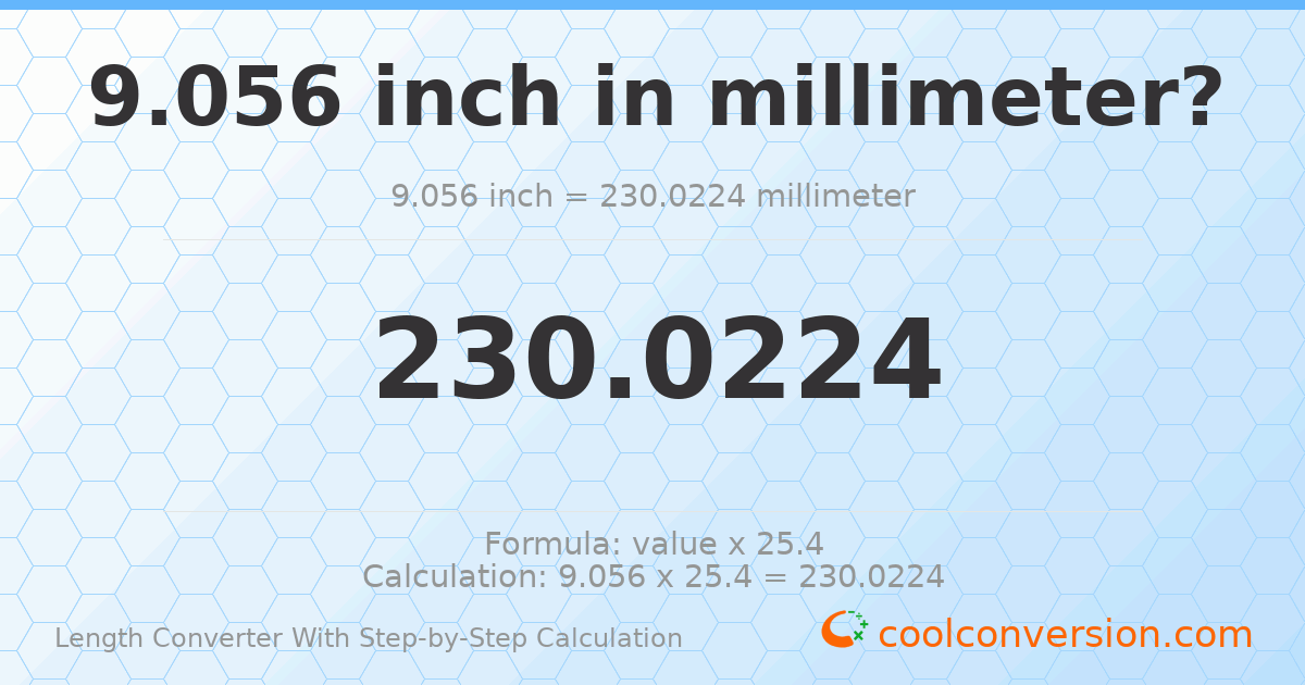 9.056 inches = 230.022 millimeters