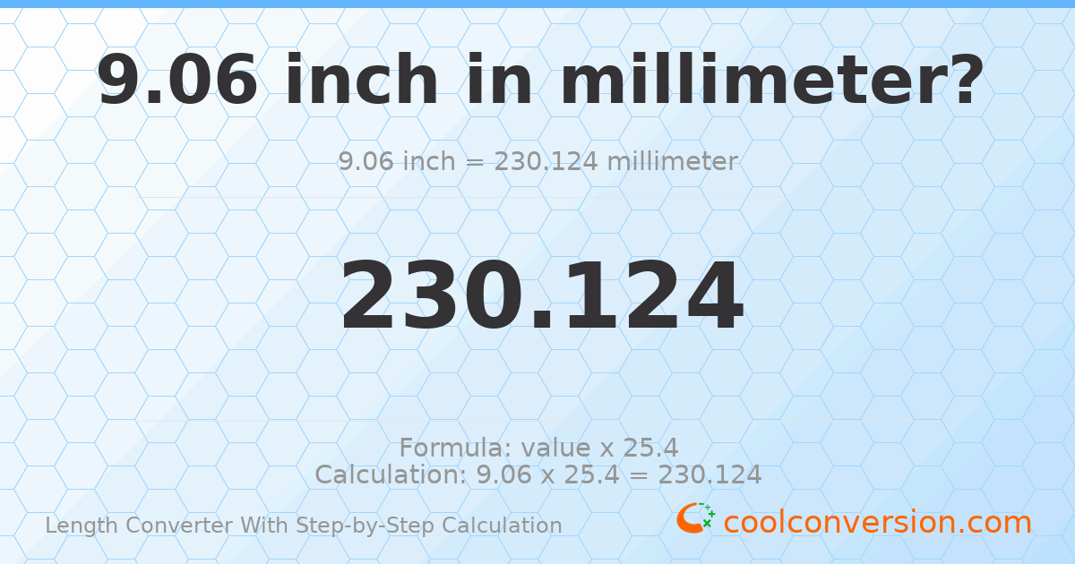 9.06 inches = 230.124 millimeters