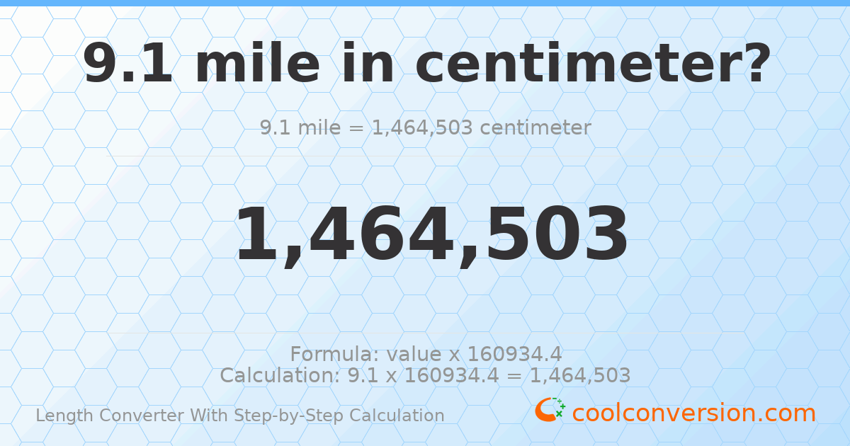 9.1 miles = 1464500 centimeters