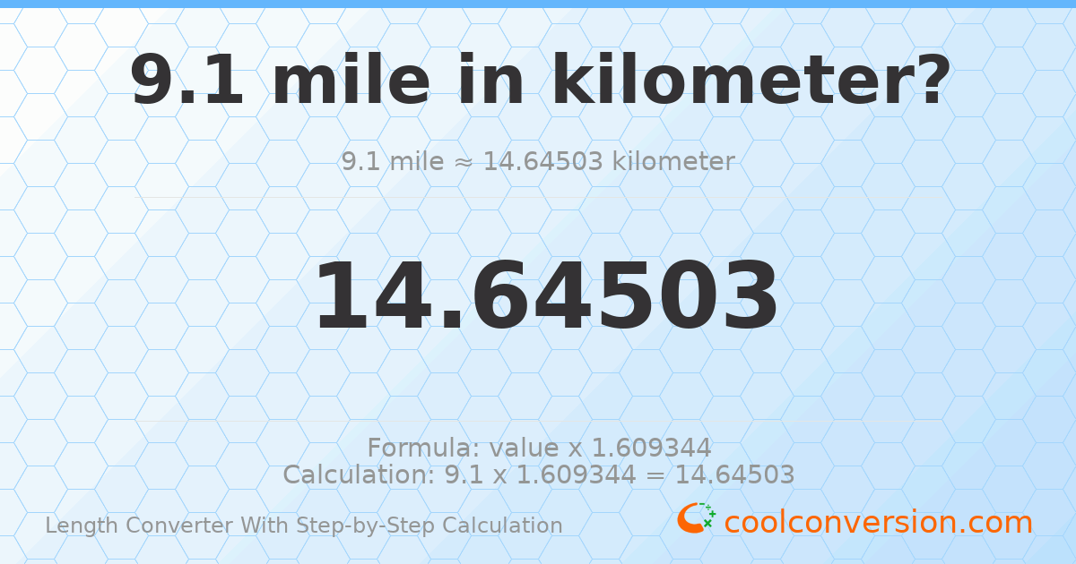 9.1 miles = 14.645 kilometers