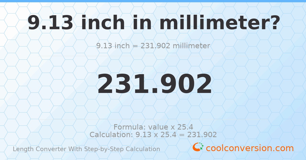 9.13 inches = 231.902 millimeters