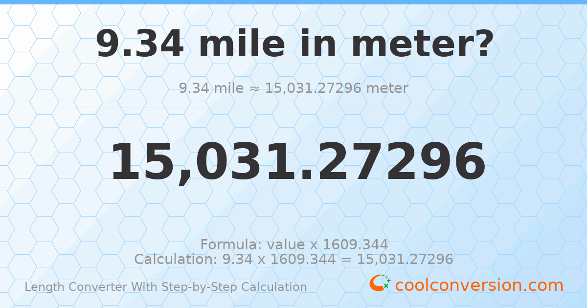 9.34 miles = 15031.3 meters