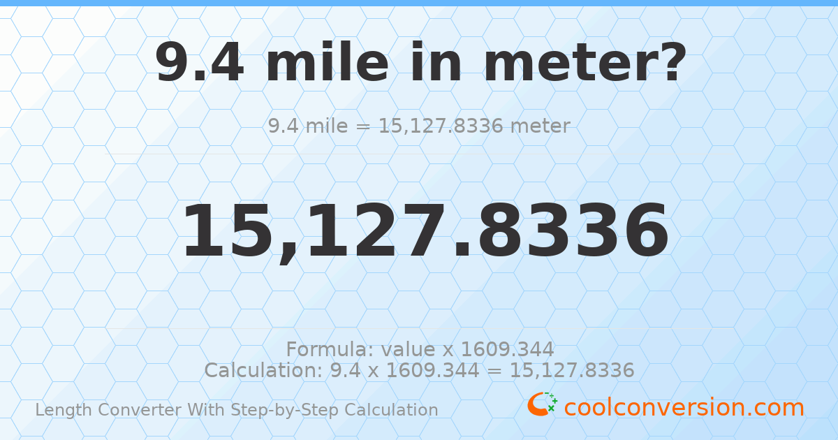 9.4 miles = 15127.8 meters