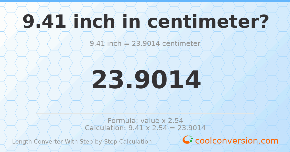 9.41 inches = 23.9014 centimeters