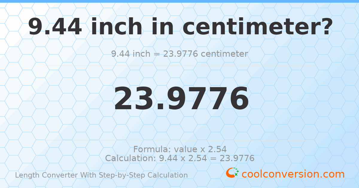 9.44 inches = 23.9776 centimeters