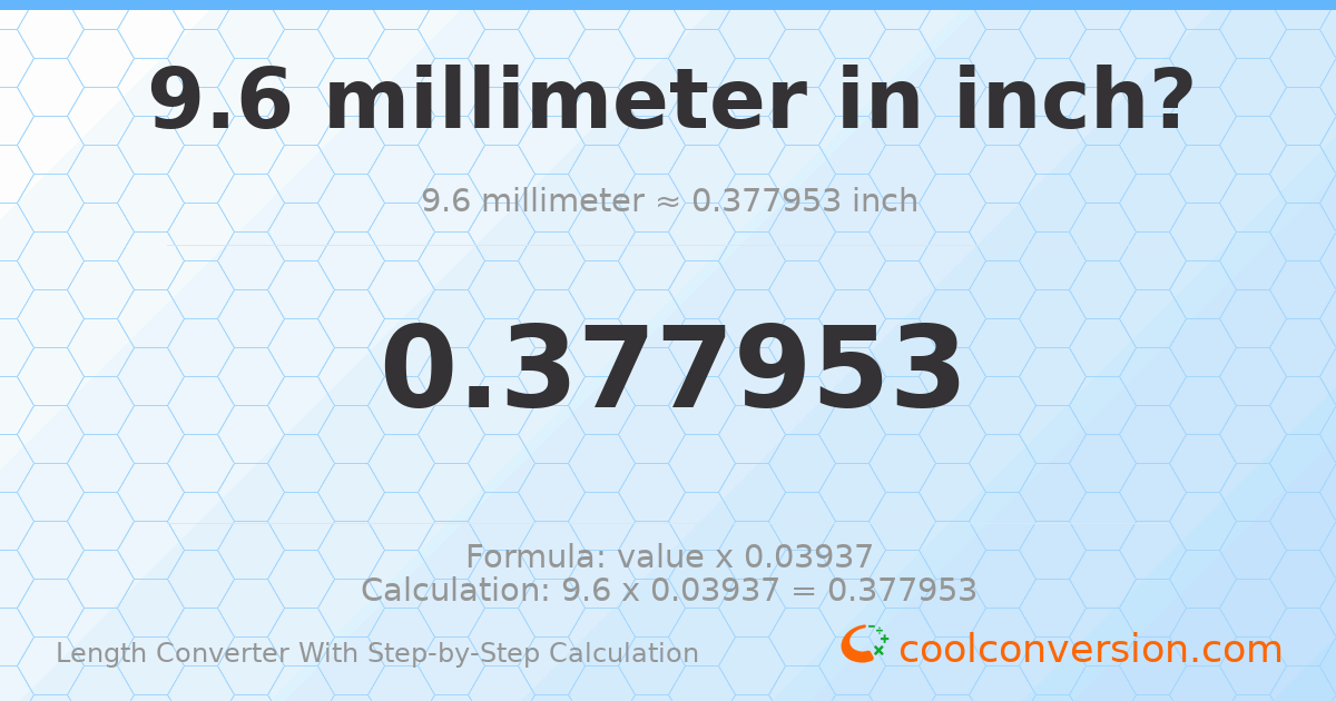 9.6 millimeters = 0.377953 inches