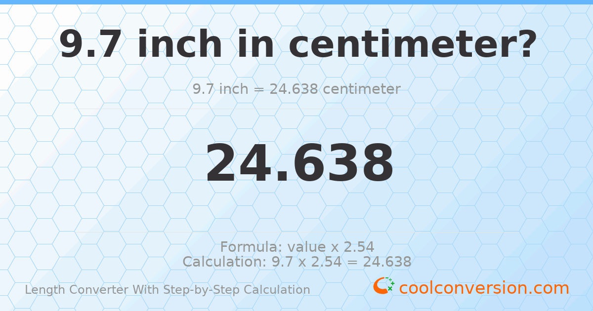 9.7 inches = 24.638 centimeters