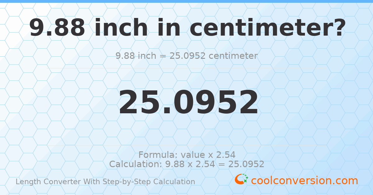 9.88 inches = 25.0952 centimeters