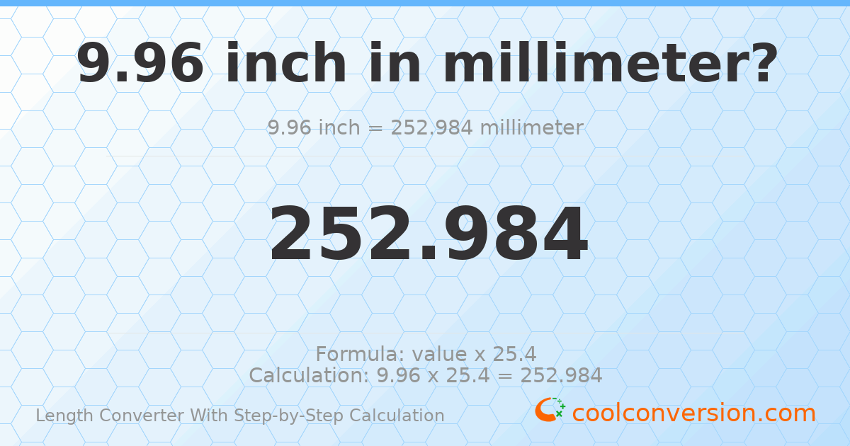 9.96 inches = 252.984 millimeters