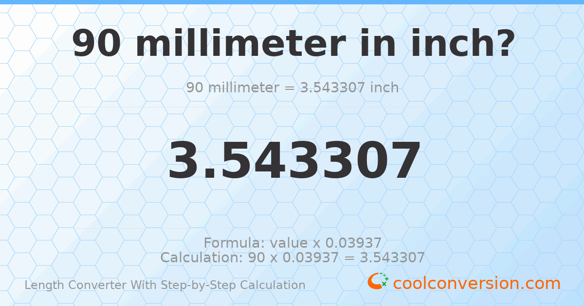 90 millimeters = 3.54331 inches