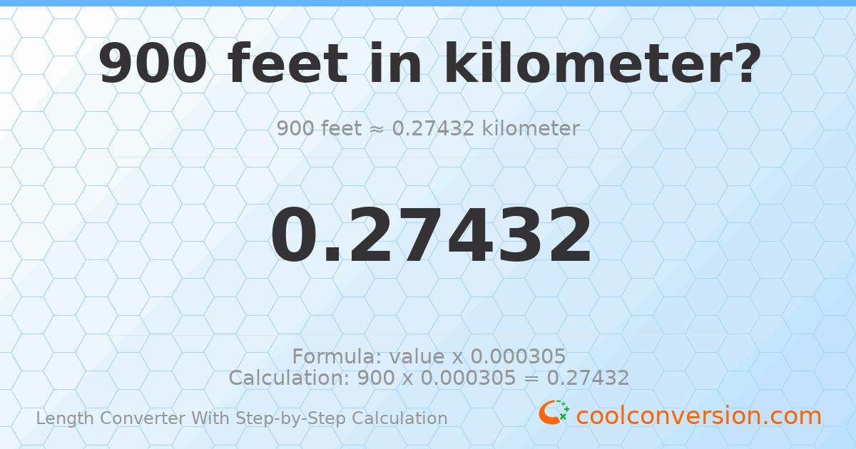 900 feet = 0.27432 kilometers