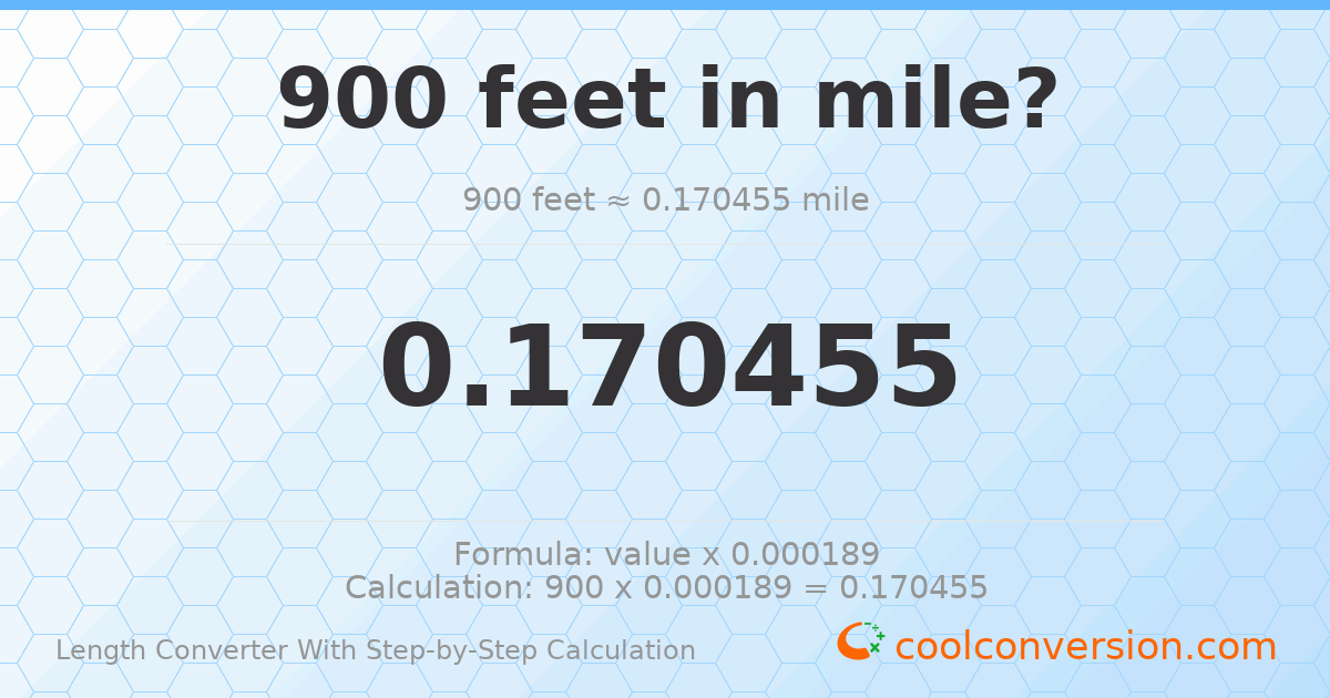 900 feet = 0.170455 miles