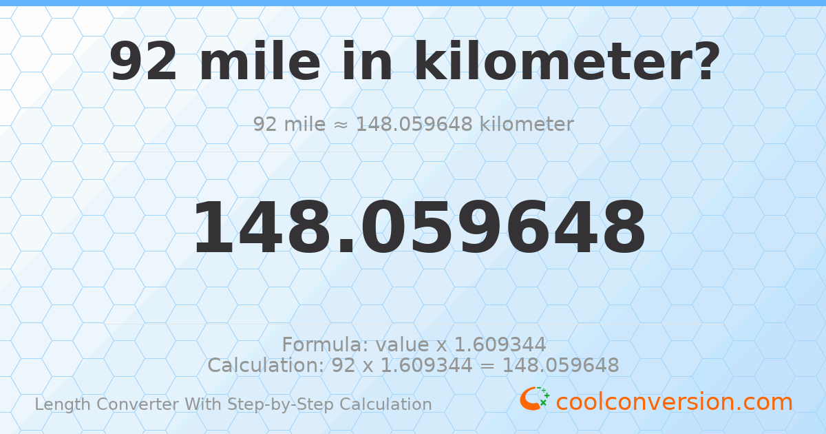 92 miles = 148.06 kilometers