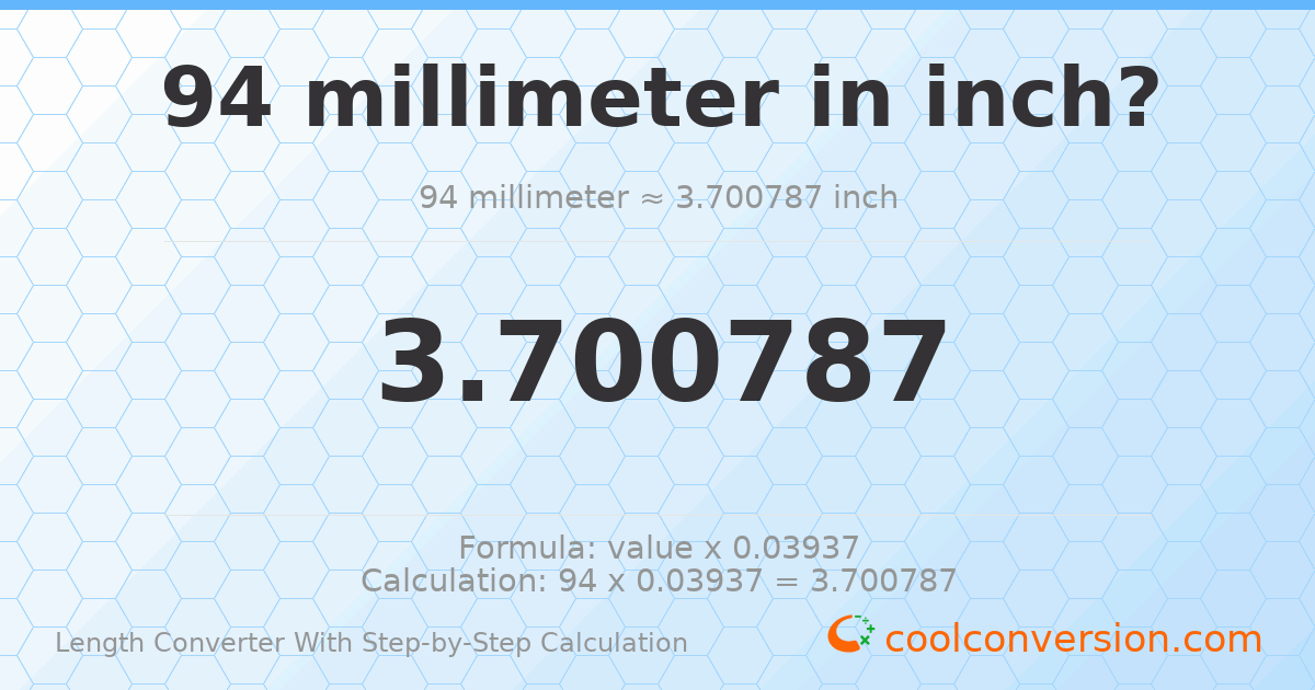 94 millimeters = 3.70079 inches