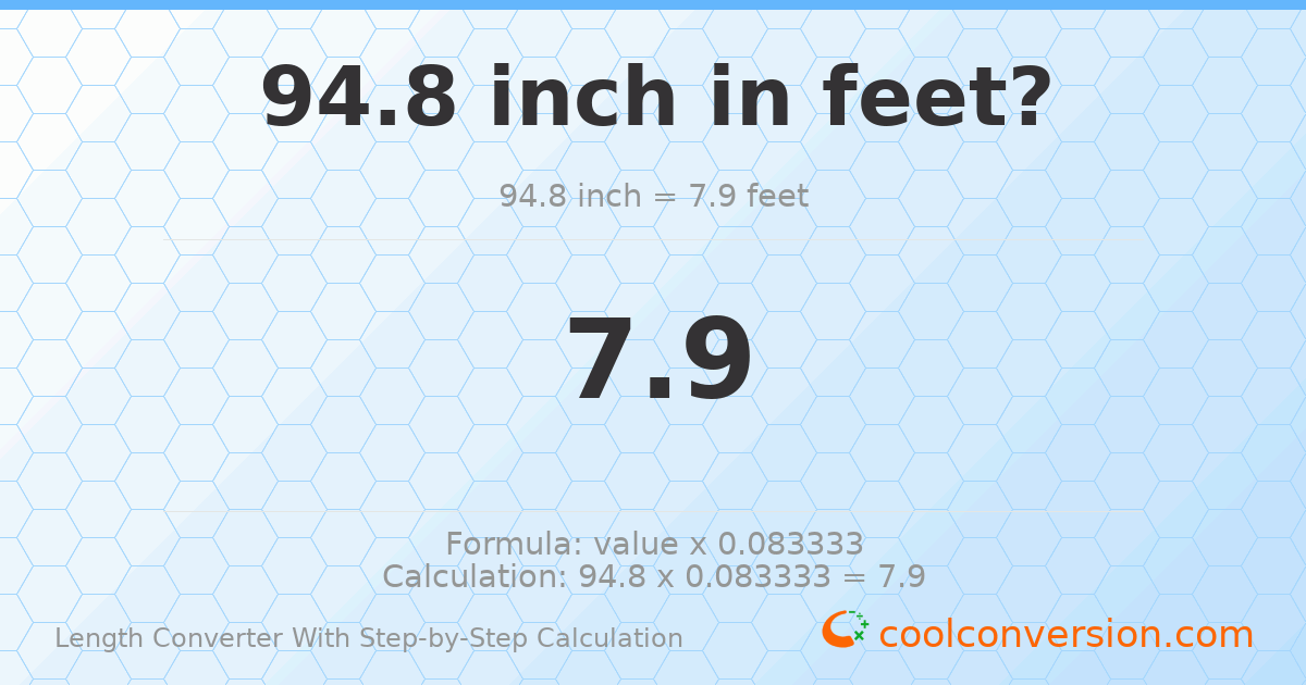 94.8 inches = 7.9 feet