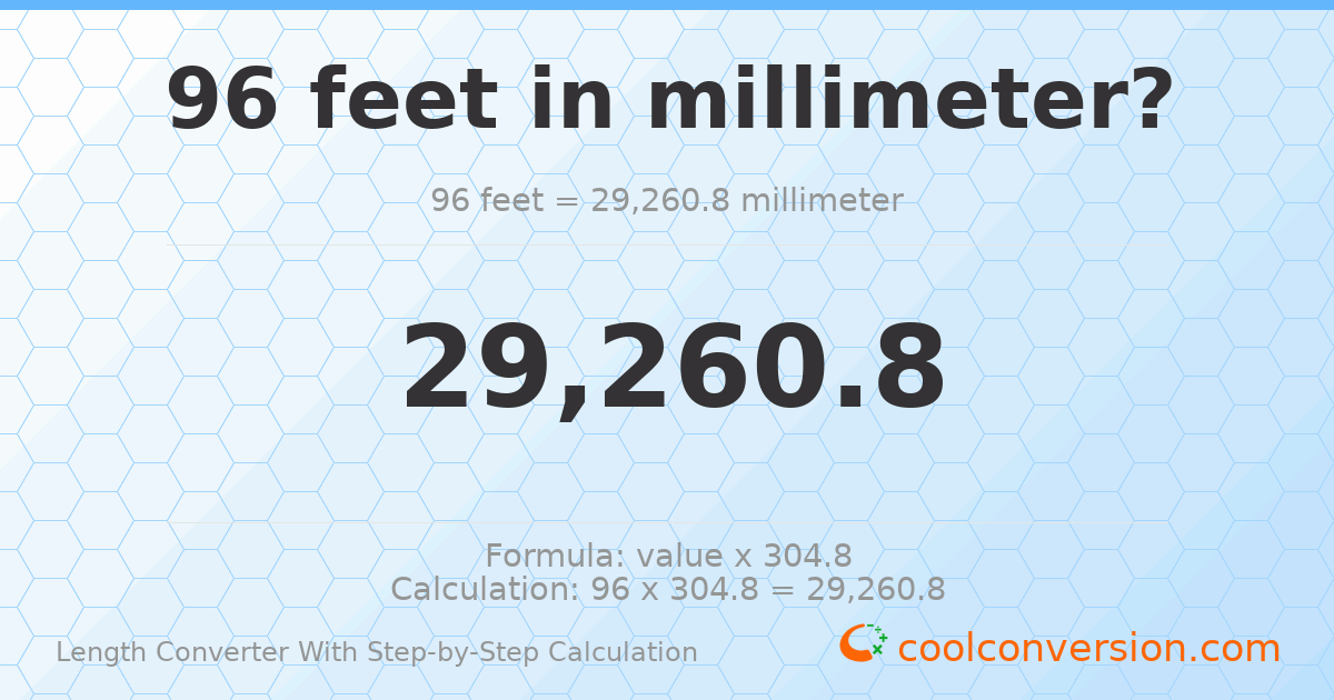 96 feet = 29260.8 millimeters