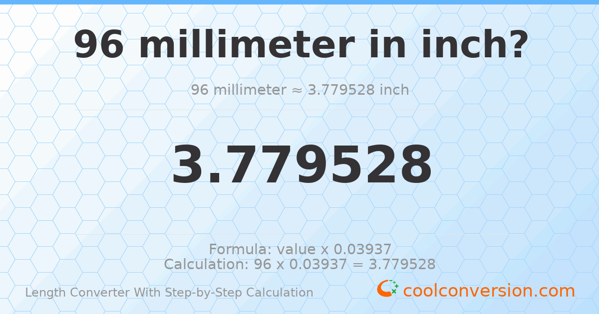96 millimeters = 3.77953 inches