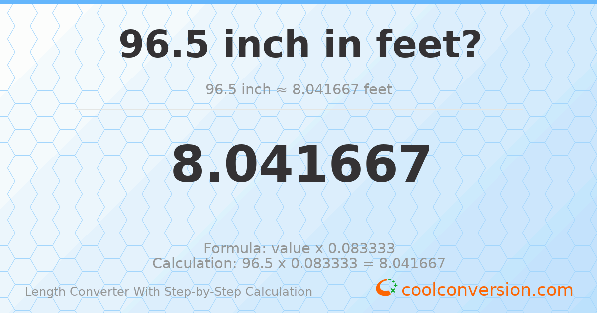 96.5 inches = 8.04167 feet