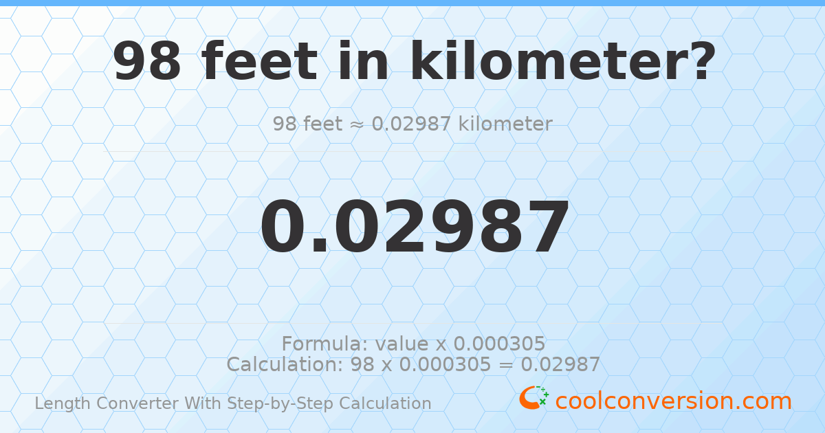 98 feet = 0.0298704 kilometers