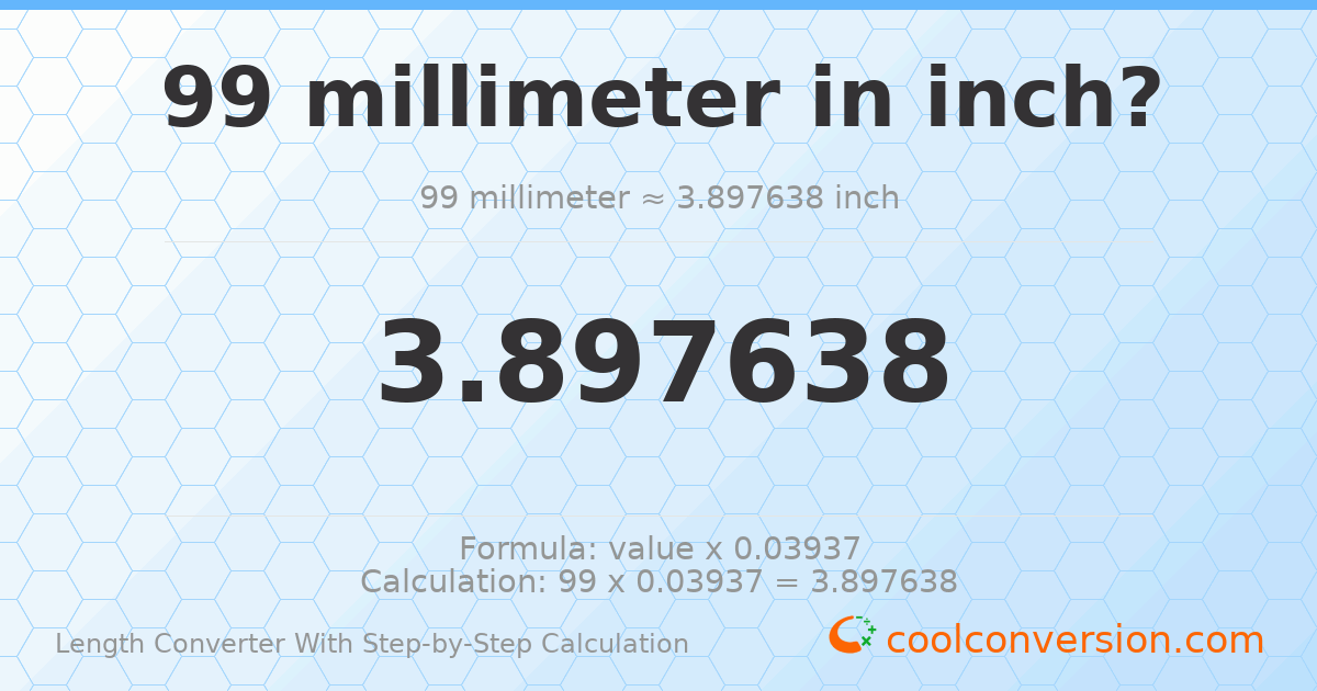 99 millimeters = 3.89764 inches