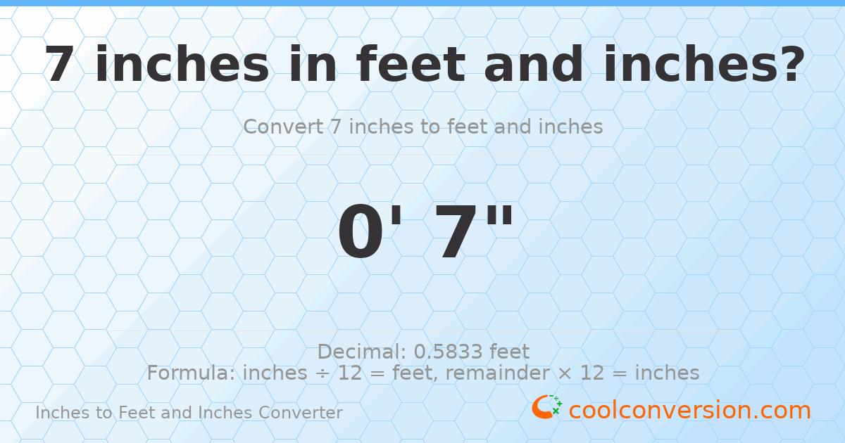 7 inches to feet and inches — 7 in = 0' 7"