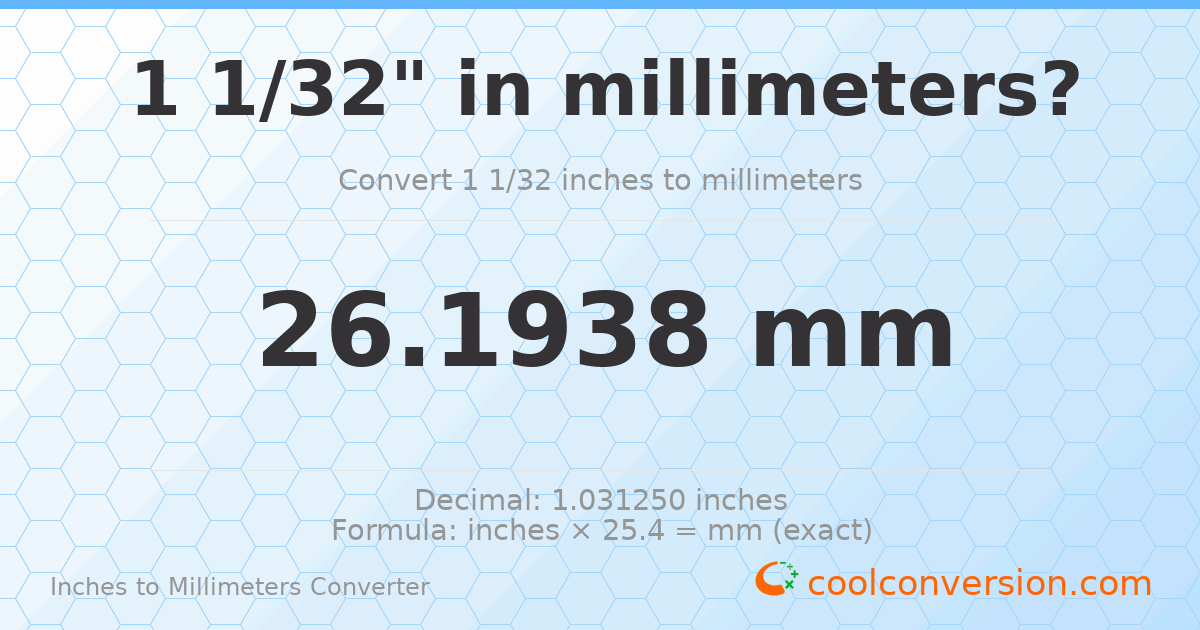 1 1/32 inches to mm — 26.1938 mm